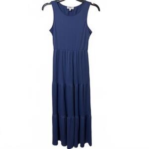 Gilli Blue Sleeveless Ribbed Tiered Coastal Casual Chic Maxi Dress Size Small